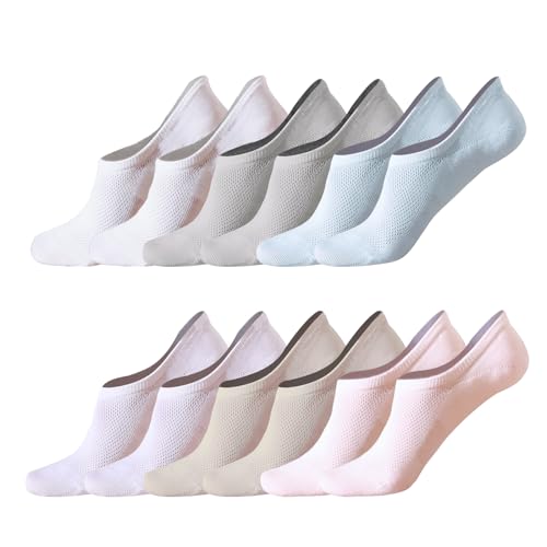 Image of 6 Pairs No Show Socks Womens Cotton Low Cut Non Slip Casual Socks Invisible Flat Boat Liner Socks (5-9 Size)