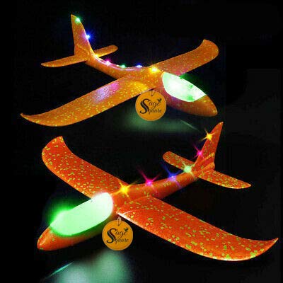 Sage Square Large Hand Throwing LED Foam Plane, Dual Flight Mode, Aeroplane Gliders, Flying Aircraft, Gifts for Kids, Outdoor Sport Game Toys, Birthday Party Gifts (Pack of 2) (Random Color)