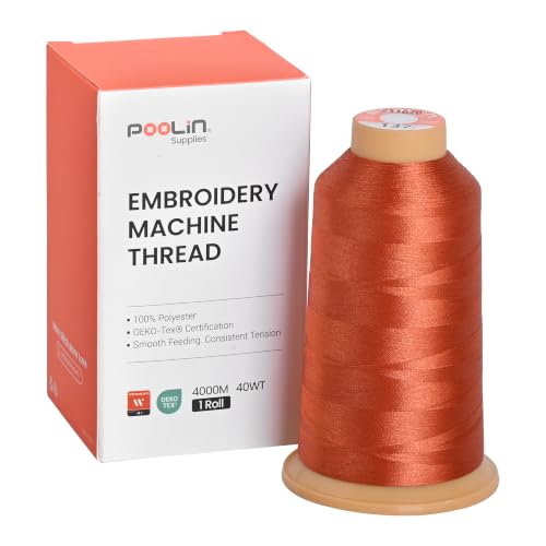 Image of Poolin Polyester Machine Embroidery Thread 4000M 40WT Rust Orange 0137 | Smooth Feeding with Stable Tension for Clean, Consistent Stitching on Home and Commercial Embroidery Machines