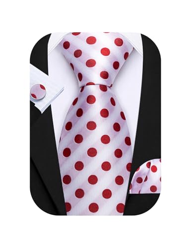 Image of Barry.Wang Ties for Men Silk Tie Sets Polka Dot Woven Necktie Pocket Square Cufflinks Business Wedding