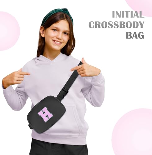 Image of COSHAYSOO Initial Letter Fanny Pack for Girls Personalized Christmas Birthday Gifts for 6 7 8 9 10 11 12 Year Old Teen Girl, Girly Fashion Crossbody Purse Belt Bag Preteen Tween Trendy Stuff Black H