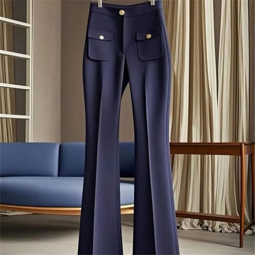 Women High Waist Casual Suit Pant Office Lady Fashion Flared Pants Wide Leg Vintage Slim Trousers2
