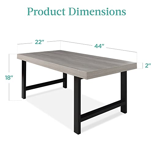 Best Choice Products 44in Modern Coffee Table Butcher Block Top Large Accent Table, Rectangular Wood Industrial Rustic Coffee Table for Living Room w/ 2in Metal Legs, 3in Tabletop - Gray