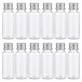 ASTRQLE 12Pcs Empty Refillable Clear Plastic Bottle with Aluminum Screw Cap,Tiny Jars,Travel Small Container (20ml)