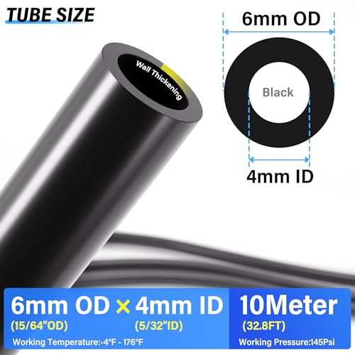 Image of TAILONZ PNEUMATIC Black 6MM OD 10 Meter 32.8ft PU Polyurethane Air Tubing Kit Pipe Hose Air Line Tubing Air Hose Fittings Push to Connect Fittings(29PCS)