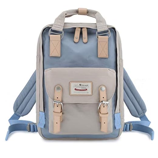 Himawari School Waterproof Backpack 14.9" College Vintage Travel Bag for Women,14 inch Laptop for Student (Beige & blue)