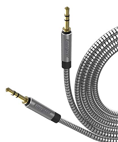 Energizer Ultimate AUX Cable 4ft Auxiliary 3.5mm Audio Connector Male to Male Metal Cord Tip, Silver 4 Feet