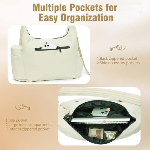 Image of Nylon Purses for Women Large Ivory Crossbody Hobo Bags Lightweight Padded Multi Pocket Gym Tote Bag