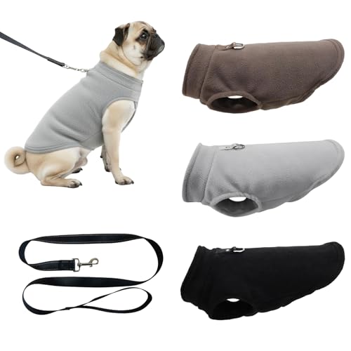 3 Stück Hundepullover aus Fleece für Kleine Hunde, Warme Hundejacke, Hundeweste mit Leinenbefestigung, Winter Hundemantel, Kaltwetter Hundebekleidung, Innen- und Außeneinsatz