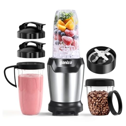 Ganiza Frullatore, 1300W, con 3 tazze portatili (2 x 1100 ml e 1 x 660 ml), sei lame in acciaio inox, senza BPA, facile da pulire, frullatore elettrico per frappè e tritaghiaccio