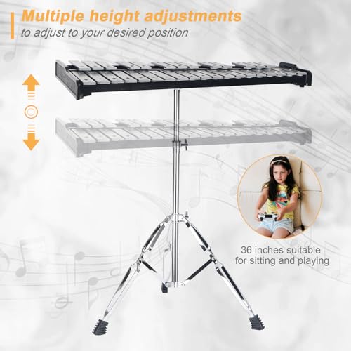 Image of Professional 32 Note Glockenspiel Xylophone Bell Kit for beginner :Muted Practice Pad Percussion Kit for Adult, with Three Types of Drumsticks, Adjustable Stand&Carrying Bag