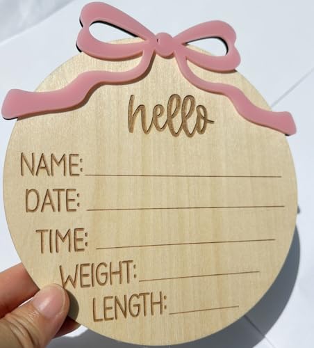 Image of Monthly Baby Milestone Cards for Girls - 13 Wooden 3D Milestone Discs with Hello World Birth Announcement Sign - Newborn Photo Props for Baby Girl