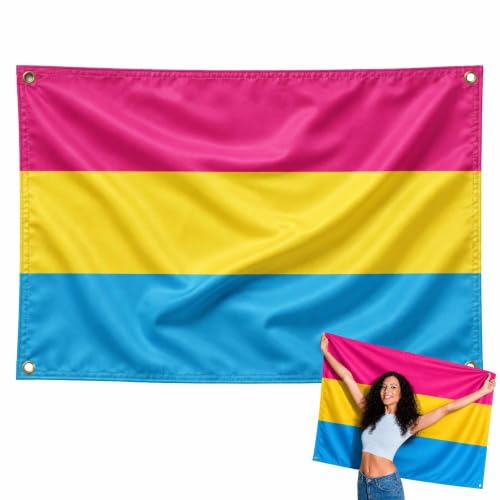 Bandera Pansexual 90x150cm, Bandera pansexualidad con 4 Ojales de Latón, Progress Pride, Bandera del orgullo para exterior, Material Poliéster, Impresión ambas caras