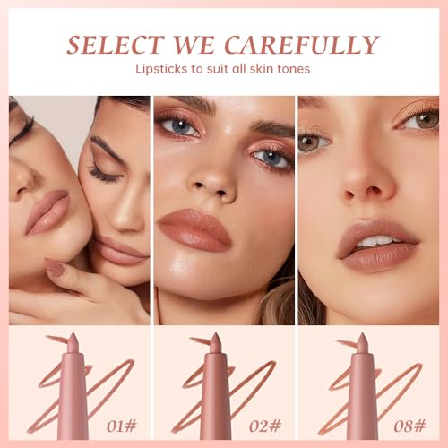 Image of K14 Hxssll 12 Colors Matte Lip Liner Pencil - Long Lasting Waterproof Lip Liner, Smudge Proof Transfer Proof Lip Pencil, High Pigment Lip Makeup for Defining & Filling Lips (A1-set:01+02+08, 3PCS)