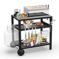 BBQCuker 29.5''x19.6'' Outdoor Grill Cart, Pizza Oven Table Stand, 3-Shelves Food Prep Table for Ninja Woodfire, Ooni Pizza Oven, 17'' & 22'' Blackstone Griddle, Grill Stand for Picnic, Camping
