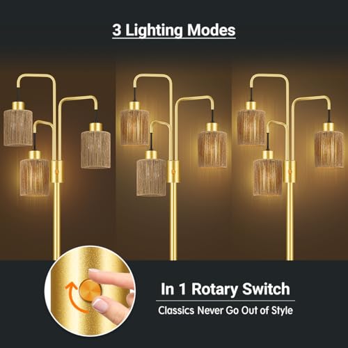 Image of BoostArea Industrial Floor Lamp for Living Room,Gold Modern Standing Lamp Stand Up Lamp with 3 Light, Bulbs Not Included,Simple Design Floor Lamp for Bedroom, Living Room, Office, Kids Room, Reading