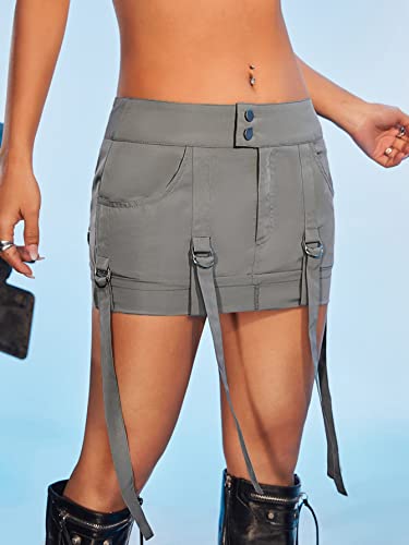 Verdusa Women's Y2K Low Waist Button Front Short Bodycon Cargo Skirt Grey M #TOP4