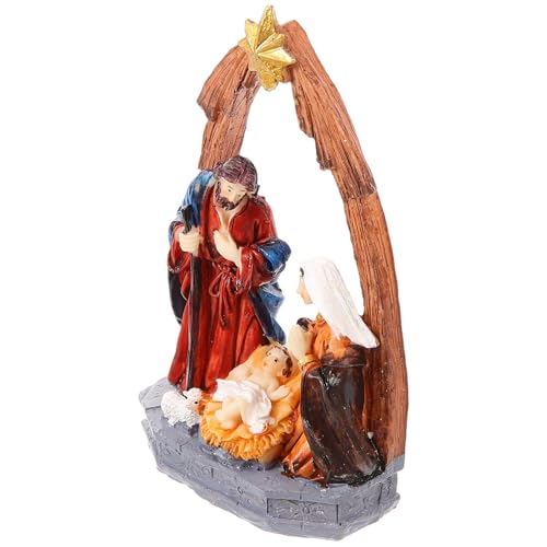 FUNOMOCYA Escena Navideña LED de Jesús en Pesebre de Resina Estatua Religiosa para Decoración de Escritorio y Mesa Adorno Artesanal para Hogar y Fiestas de Navidad