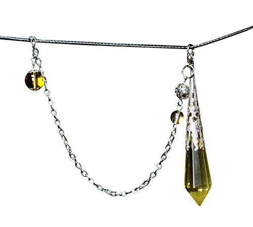 yippee Natural Citrine Crystal Quartz Pendulum Pendant Dowsing Tool,Chakra Reiki Meditation (Citrine-Silver)