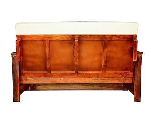Image of Varsha Furniture Foldable 3 Seater Sheesham Wooden Bed Cum Sofa Set for Living Room | Sofa Cum Bed for Living Room Furniture | Mattress Included | Made with Sheesham Wood- Honey Finish