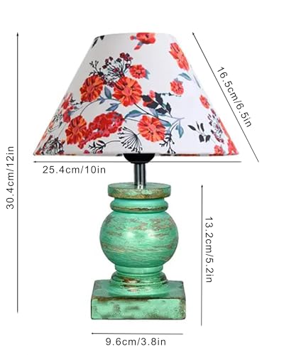 Image of Homesake Small Table Lamp with Green Wooden Base, E27 Holder Bedside Night Lamp for Bedroom Living Room, Decorative Study Desk Lamp Office, Warm Ambient Lighting for Home Decor, Gift, (Marigold)