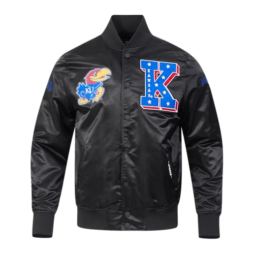 Pro Standard Mens College University Of Kansas Classic Chenille Satin Jacket Black Xl