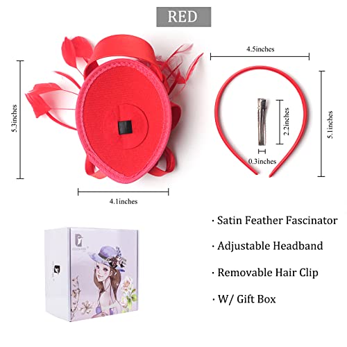 Felizhouse Fascinator Hats Hat Tea Party Feather Hair Clip Bridal Headpieces Ascot Headband For Women (Red) #TOP4
