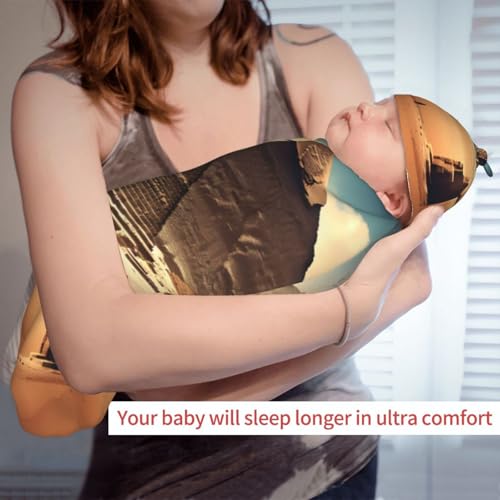 Dreaming of The Pyramids of Khufu Print Newborn Swaddle Blanket with Beanie Set, Soft Baby Sleep Sack Receiving Wraps, for Boy Girl 6