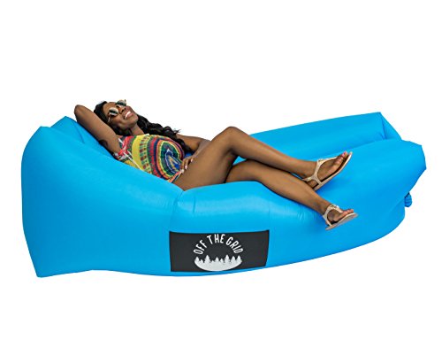 Inflatable Lounger - Air Sofa Wind Chair Hammock - Floating Portable Bed for Beach, Pool, Camping, Outdoors - Off the Grid Lazy Bag Cloud Couch (Blue)