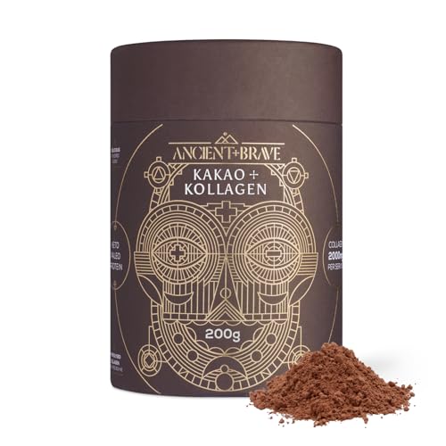 Ancient + Brave Kakao + Kollagen 250 g, Rohkakao & EU Rinder Kollagen, Bio-Kakao - Ashwagandha, Keto