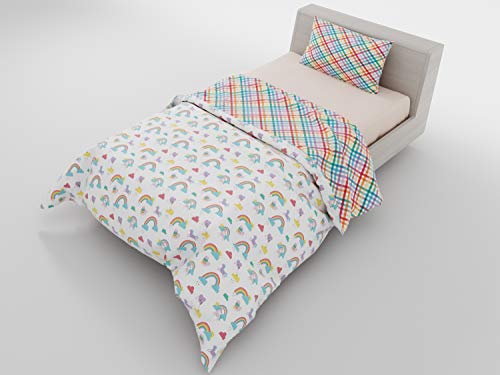 Where The Polka Dots Roam Twin Size Bedding Duvet Cover Rainbow Unicorn & Gingham 2 Piece Set │ Unisex, Soft Brushed Microfiber, Durable, Wrinkle-Resistant, Allergy Free │ Adults, Men, Women, Teens
