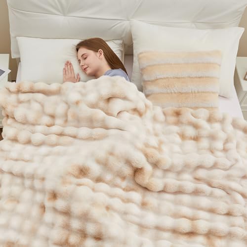 Faux Fur Throw Blanket, 1000GSM Fluffy Soft Bubble Blanket for Couch Bed, Cozy Plush Warm and Thick Blanket, Fuzzy Rabbit Throw for Living Room Bedroom 80''*90'' Tie-dye Brown