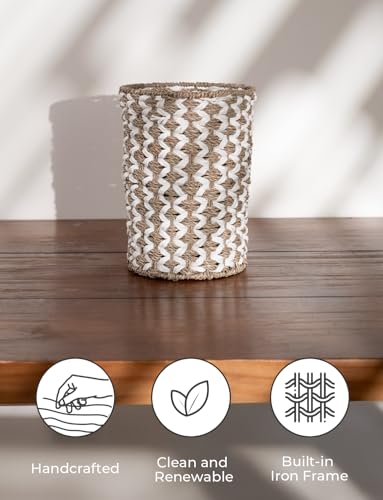 Image of StorageWorks Wicker Waste Basket, Small Trash Can with Handwoven Seagrass and Paper Rope, Wicker Garbage Can for Bedroom, Bathroom, 1 Pack