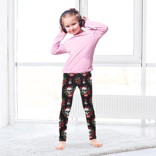 ALAZA Girls' Leggings Children's Yoga Pants Skinny Printed Dance Skull Rose Comfortable 4T3