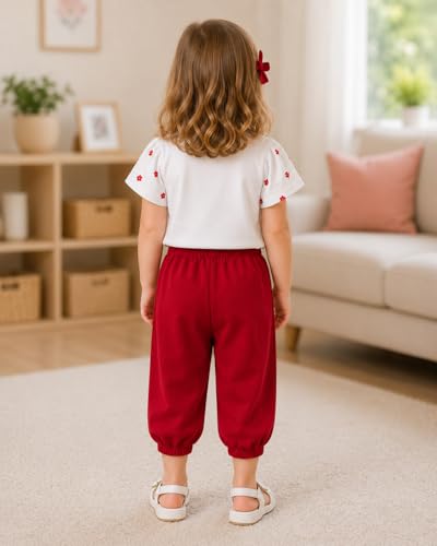 Image of Bold N Elegant Girls Floral Print Balloon Sleeve T-Shirt Top and Capri Shorts Summer Clothing Set for Infant Toddler Baby Girls