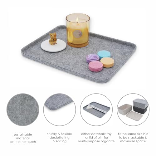 Image of Welaxy Felt Lid for Deep Storage Bins lidded Drawer Organizer Caddy for junk stuff stationery makeup jewelry closet bathroom minimalist lifestyle (Gray Lid, M)