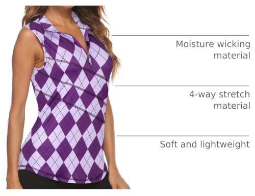 Image of Koscacy Women's Sleeveless Golf Tennis Polo Shirts Zip Up Dry Fit Workout Tank Tops Athletic Shirt