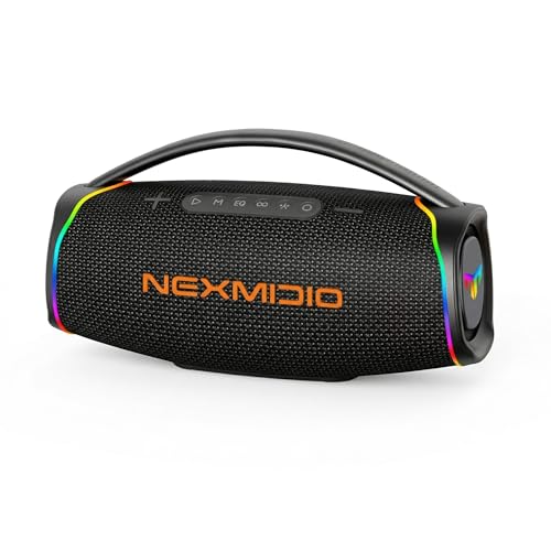 NEXMIDIO Caixa de Som Bluetooth Portátil com Luzes RGB, TWS, Rádio FM, Cartão TF e USB, IPX6 à Prova d’Água, Bateria de Longa Duração – Ideal para Praia, Festa, Churrasco, Piscina e Acampamento (B09)