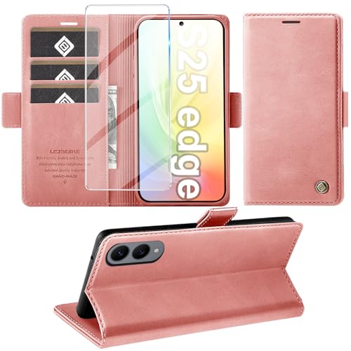 Étui Samsung Galaxy S25 Edge Giyer en cuir rose avec support