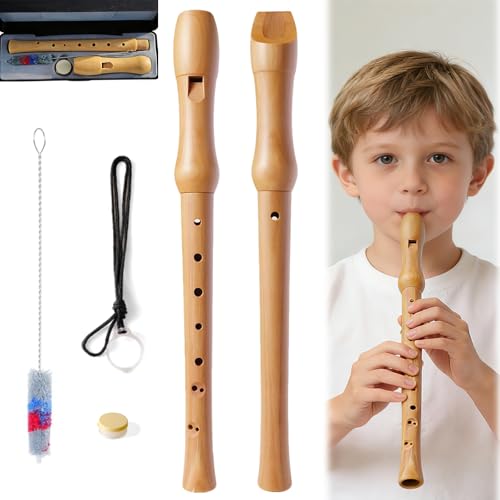 AEMCHDM Flauta Dulce Soprano de Madera, Flautas Escolar Principiantes de 8 Orificios Diseño Desmontable, Flauta Madera con Funda Escolar y Limpiador Escolar, Fabricada en Resina ABS,Barroco Digitación