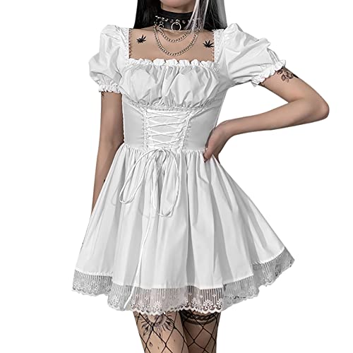 Image of IKADEX Women Gothic Dress Vintage Lace Grunge Punk Goth Dresses Casual Cosplay Party Cocktail