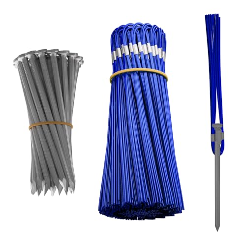 LGRAHED Ground Marking Whisker Property Line Markers 6 Inch Whiskers with Metal Stakes for Playing Field Markers Survey Markers Construction Markers Trail Markers Driveway Markers(Blue 25 Pack)