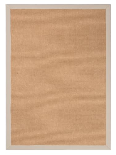 carpetfine Sisalteppich Naturfarbe 140x200 cm handgewebt mit Bordüre aus Baumwolle in Taupe | Moderner Rutschfester Flachgewebeteppich Uni aus Naturfasern für Wohnzimmer, Schlafzimmer