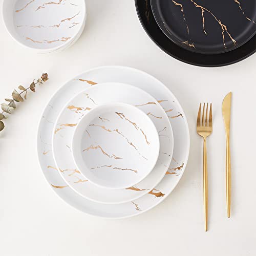 Pokini Gold Splash Dinnerware Sets, 12-Pieces Plates And Bowls Sets, Modern Marble Porcelain, Dishes Set For 4, White #TOP6