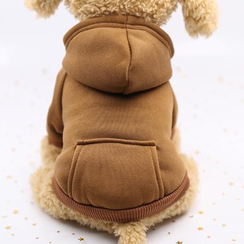 Image of Pet Dog Cold Weather Coat with Pocket Winter Dog Hoodie Warm Puppy Clothes for Small Dogs Chihuahua Clothing (Khaki, Small)