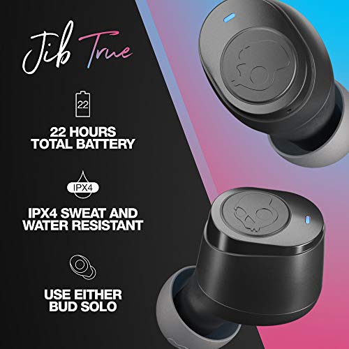 Image of Skullcandy Jib (TWS) Bluetooth Truly Wireless in Ear Earbuds with 22 Hours Total Battery, IPX4 Sweat and Water Resistant, with mic, Noise-Isolating Fit, Call, Track and Volume Control (Black)