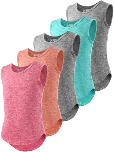 Image of 5 Pack Girls Athletic Tank Tops Active Dry Fit Kids Activewear Basic Sleeveless Dance Top for Yoga Sports