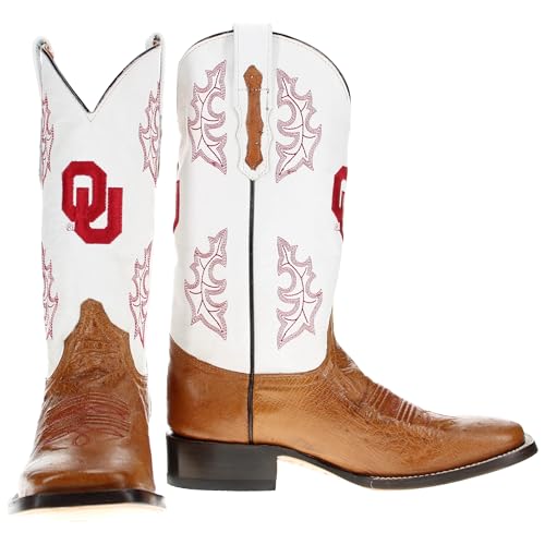 Image of Vaccari Men's Brooks Genuine Smooth Ostrich Leather NCAA Athletics Embroidery Western Cowboy Boots