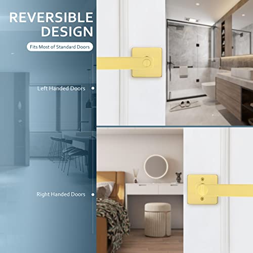 Ehomeware 6 Pack Interior Door Handle In Satin Brass Finish, Privacy Function For Bedroom Bathroom, Heavy Duty Gold Door Handles With Modern Design #TOP4