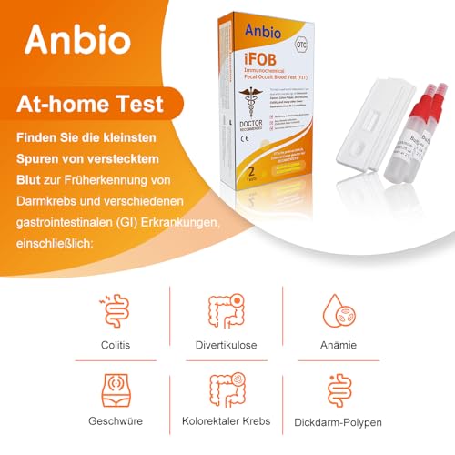 Anbio 2xFOB Testkits Darmkrebs Test für zuhause - Früher Screening auf Darmkrebs | Fäkaler Okkultbluttest FOB Selbsttest Kassette | Nicht-invasiv und Schmerzlos
